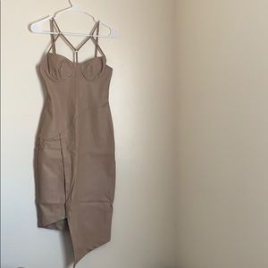 nude faux leather dress